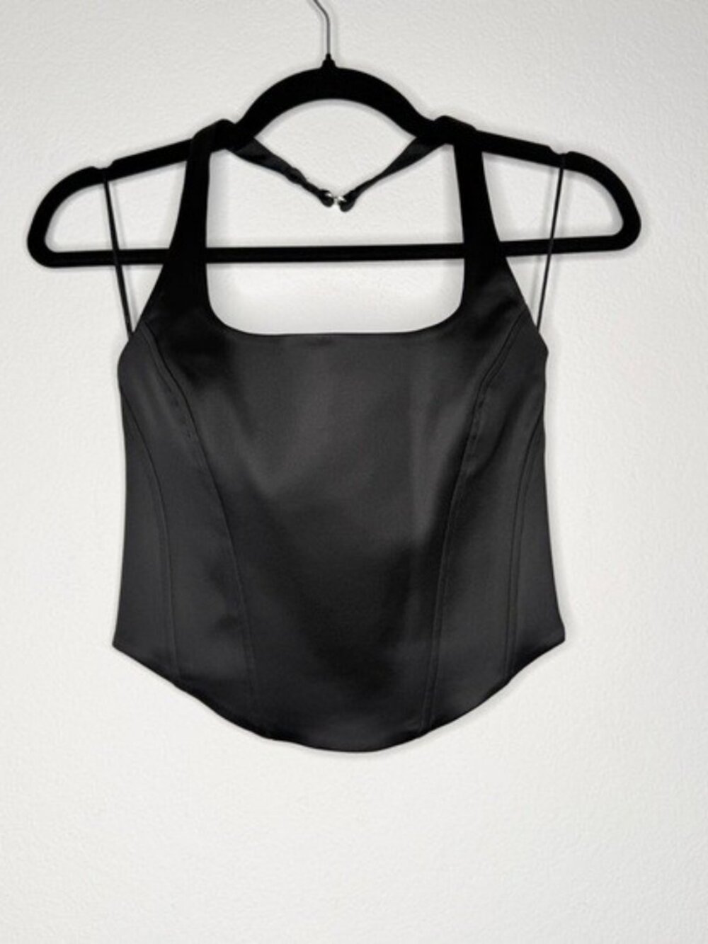Wilfred Dusk Satin Halter Neck Tank Side Zip Black Structured Cropped Size S